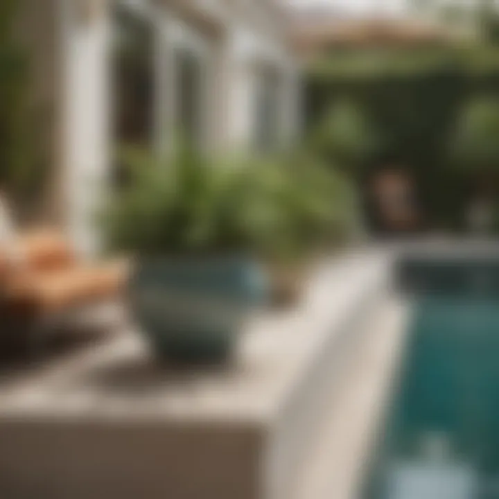 Lush plants adorning a pool patio creating a serene environment