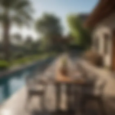 Luxurious outdoor dining setup near the pool