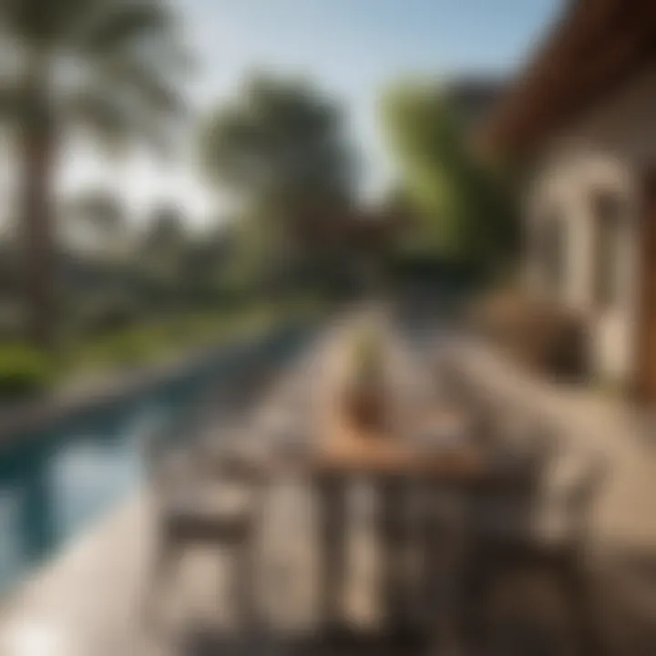 Luxurious outdoor dining setup near the pool