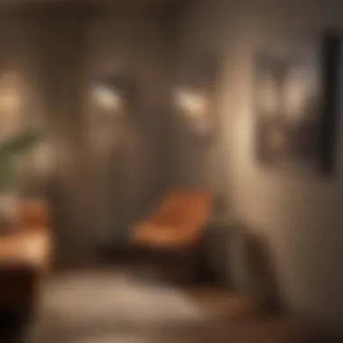 Artistic lighting fixture illuminating a cozy corner in a compact room