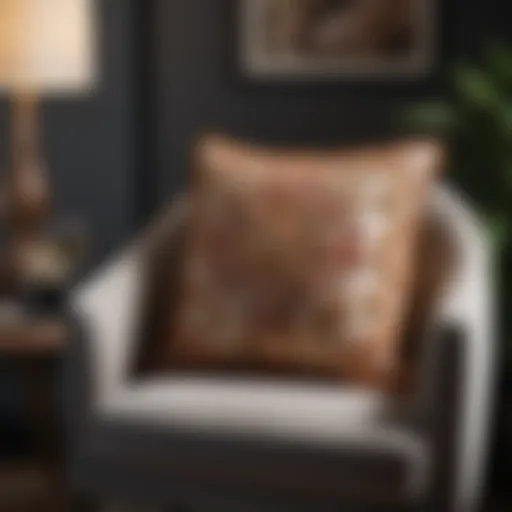 Luxurious decorative pillows on a stylish chair in a compact living area