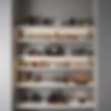 Sleek shelving unit showcasing curated accessories in a small space