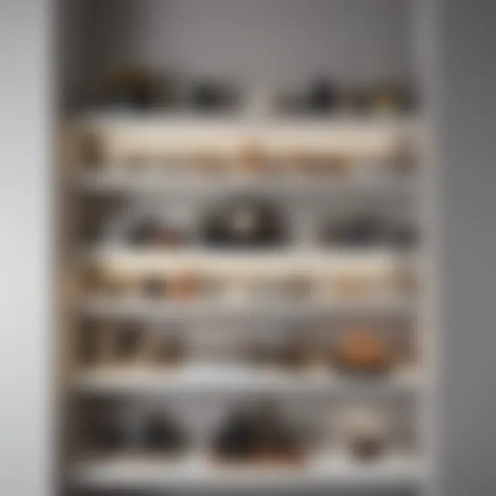 Sleek shelving unit showcasing curated accessories in a small space