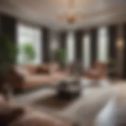 Luxurious living room featuring elegant furnishings and a sophisticated color palette