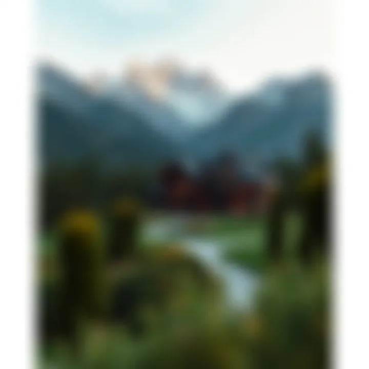 Opulent Mountain Retreat An opulent mountain resort surrounded by majestic peaks and lush greenery