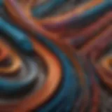 A close-up view of an abstract modern art piece with vibrant colors and intricate textures.