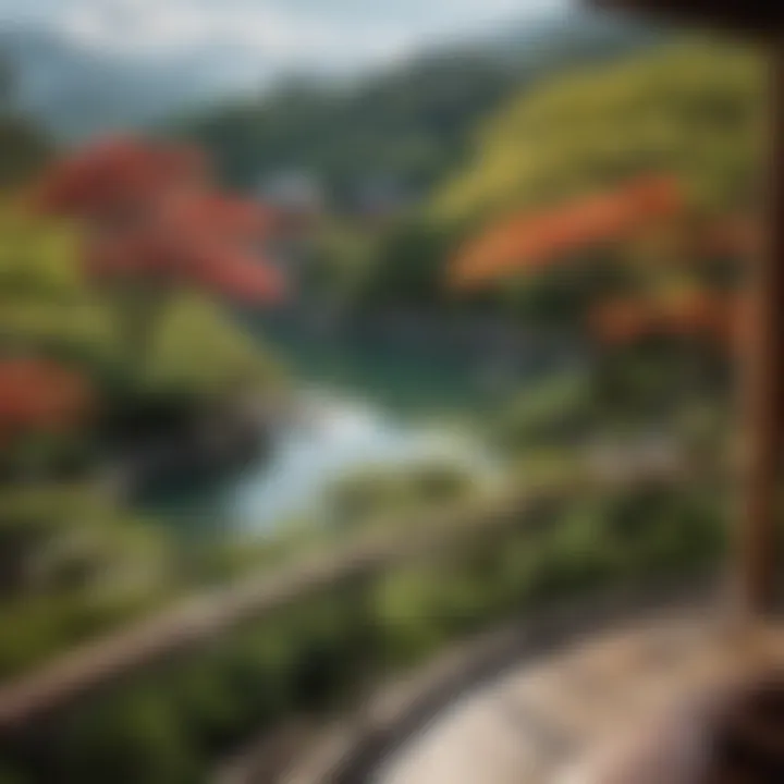 Stunning view from a balcony of an all-inclusive hotel overlooking a serene Japanese garden