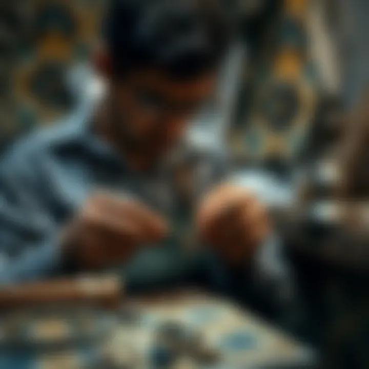 Artisan at work, crafting unique pieces of tile jewelry with precision and care