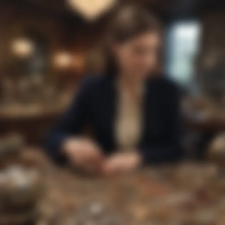 Antique appraisal expert inspecting vintage jewelry in historic building