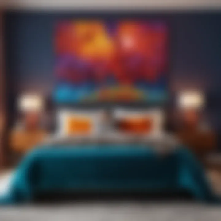 Vibrant bedroom featuring bold color palettes and contemporary art