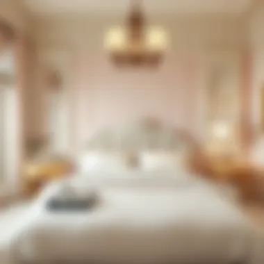 Elegant bedroom styled with soft pastel hues