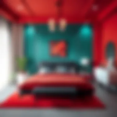 Modern bedroom featuring bold accent colors