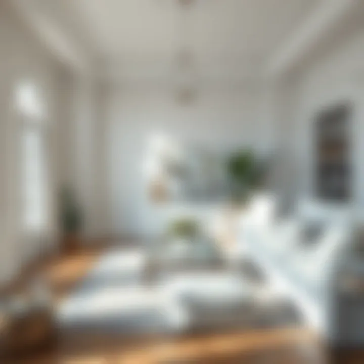 A serene living room featuring soft Behr white paint reflecting natural light.