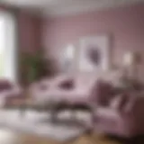 Elegant living room featuring light purple walls and decor