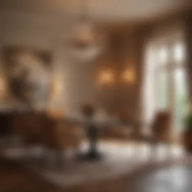 Elegance in Warm Illumination Elegantly lit dining room with warm light
