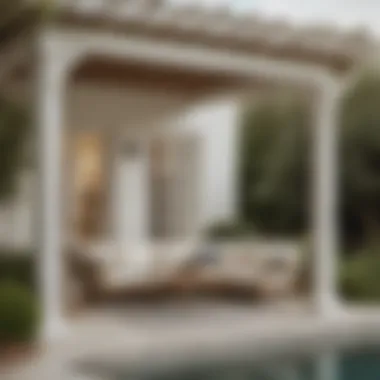An outdoor patio painted in off-white, creating a tranquil and inviting atmosphere.