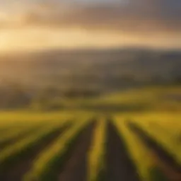 Stunning panoramic view of Napa Valley vineyards under a golden sunset