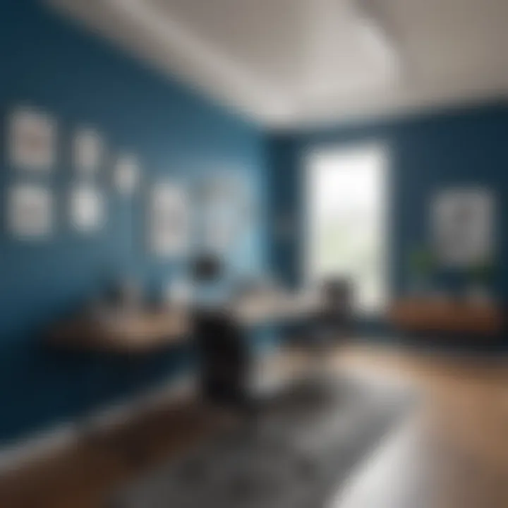 Modern workspace with blue accent walls enhancing productivity