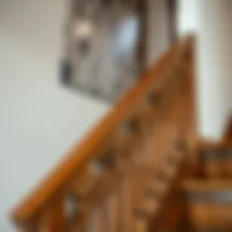 A rustic wooden stair railing with intricate detailing