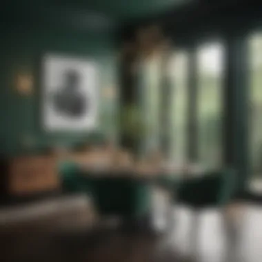 Dining area showcasing a sophisticated dark green color scheme