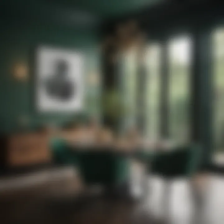 Dining area showcasing a sophisticated dark green color scheme