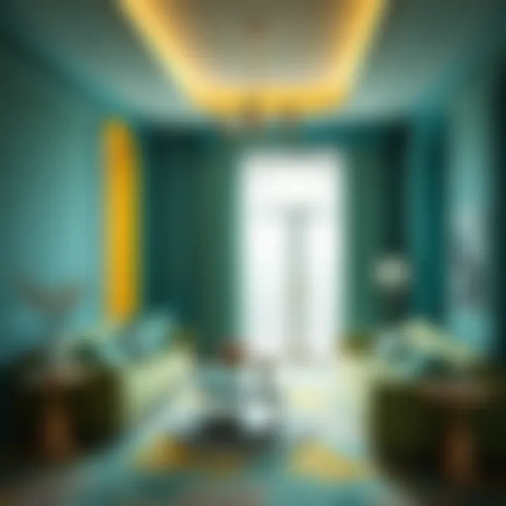 An artistic representation of chartreuse and teal in interior design