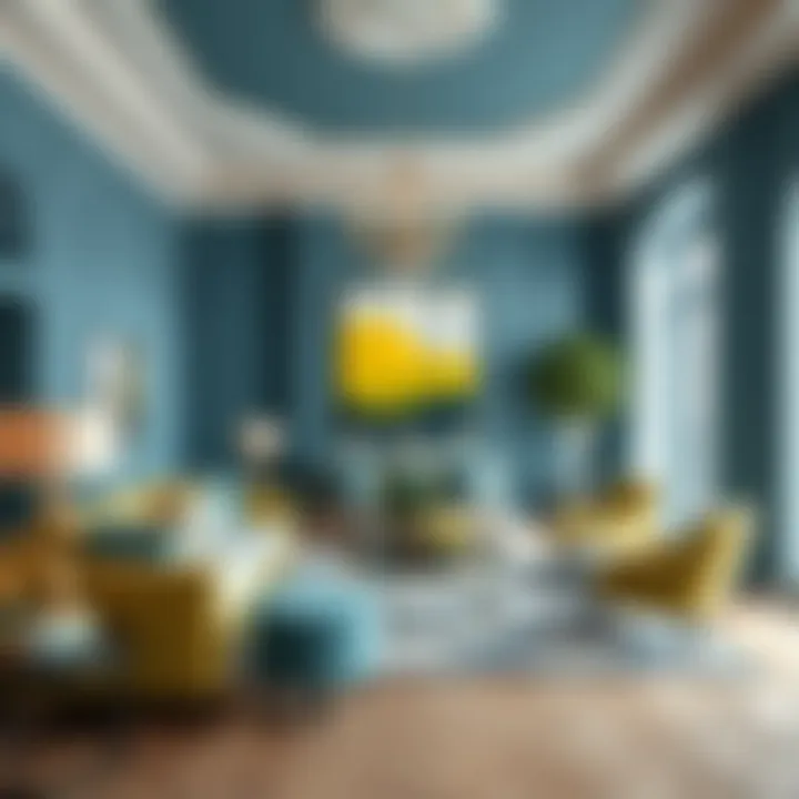 A sophisticated living room featuring chartreuse and teal accents