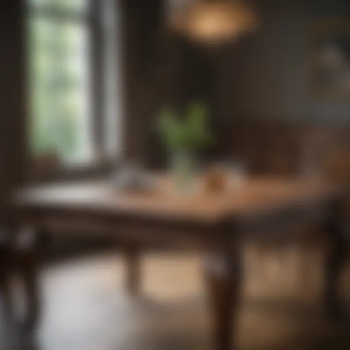 Rustic wooden dining table with intricate craftsmanship