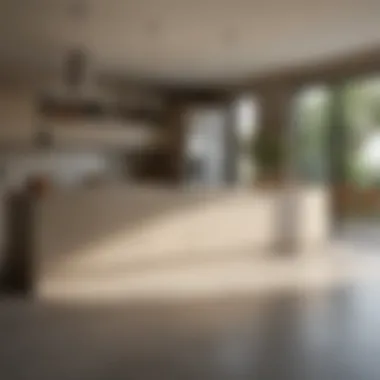 A contemporary kitchen adorned with muted earth tones, promoting a tranquil ambiance