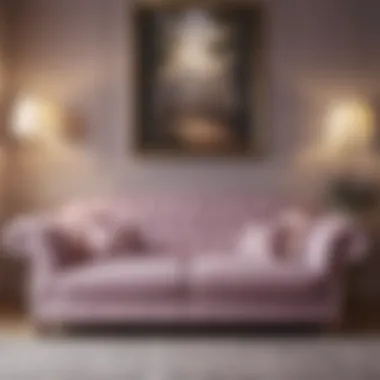 Luxurious pastel lavender sofa adding charm to a cozy space