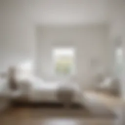 Minimalistic white bedroom with natural light streaming through window