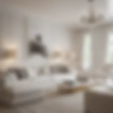 Sophisticated White Living Space Chic white living room with plush furniture and artistic decor accents