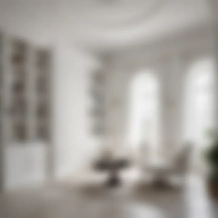 Elegant white study room with minimalist design and cozy reading nook