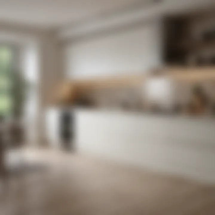 Stylish kitchen with white cabinets paired with earthy tones