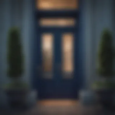 Elegant navy blue door complementing modern architecture