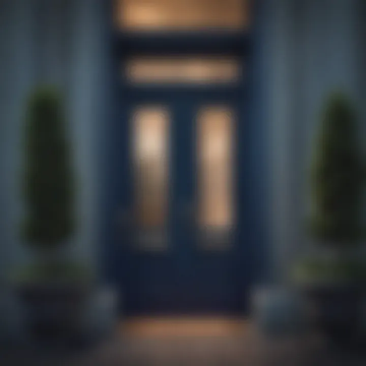 Elegant navy blue door complementing modern architecture