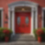 Vibrant red entry door enhancing home façade
