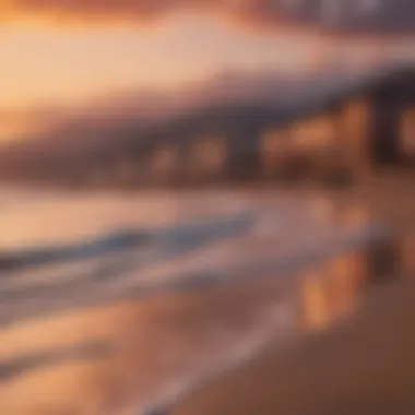 Coastal Town at Dusk Vibrant sunset over a coastal town with beautiful sandy shore