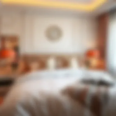 A stylish bedroom featuring coordinated decor and comforter set