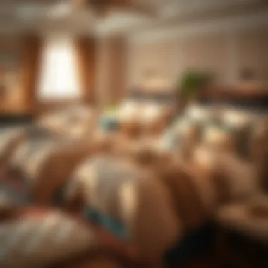 Variety of comforter sets displayed in a home decor setting