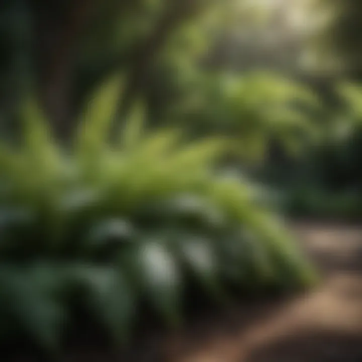 Elegant ferns in a shaded garden