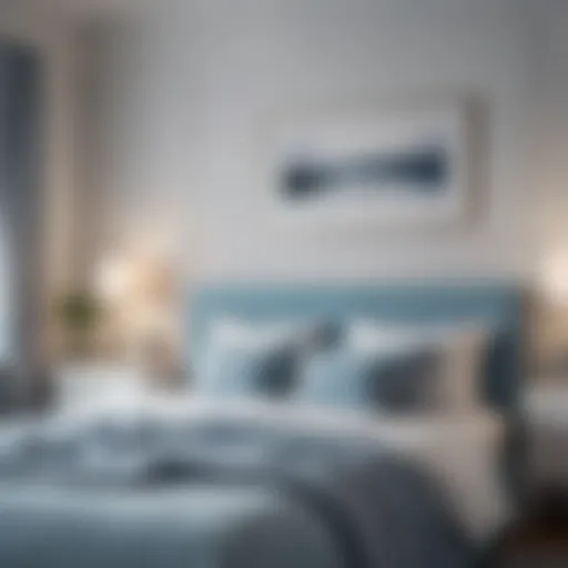 Serene bedroom with calming blue and white color scheme