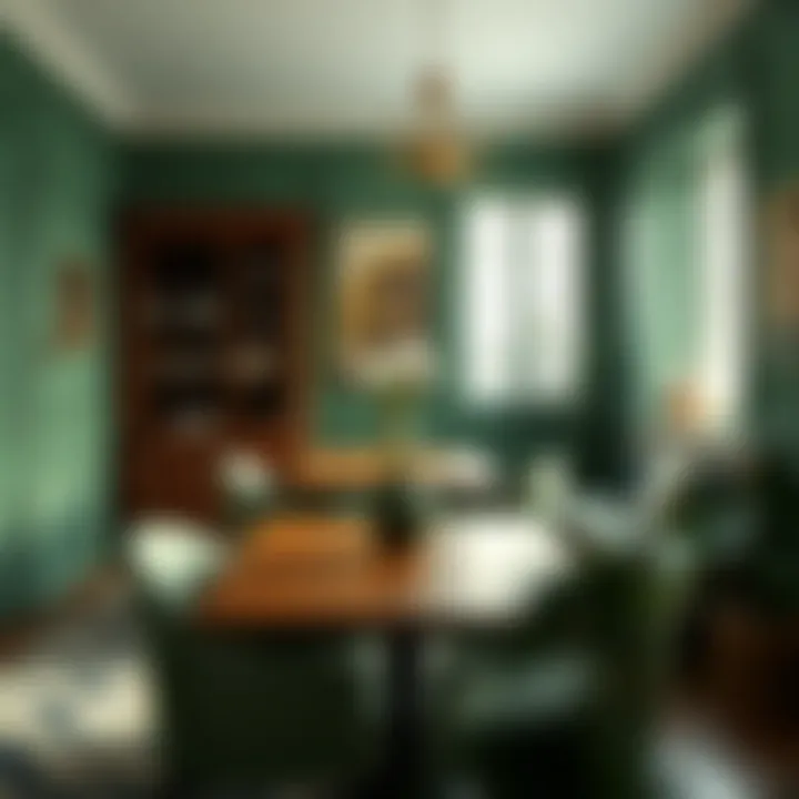 Chic dining area adorned with harmonious green shades