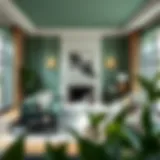 Serene living room featuring earthy green walls