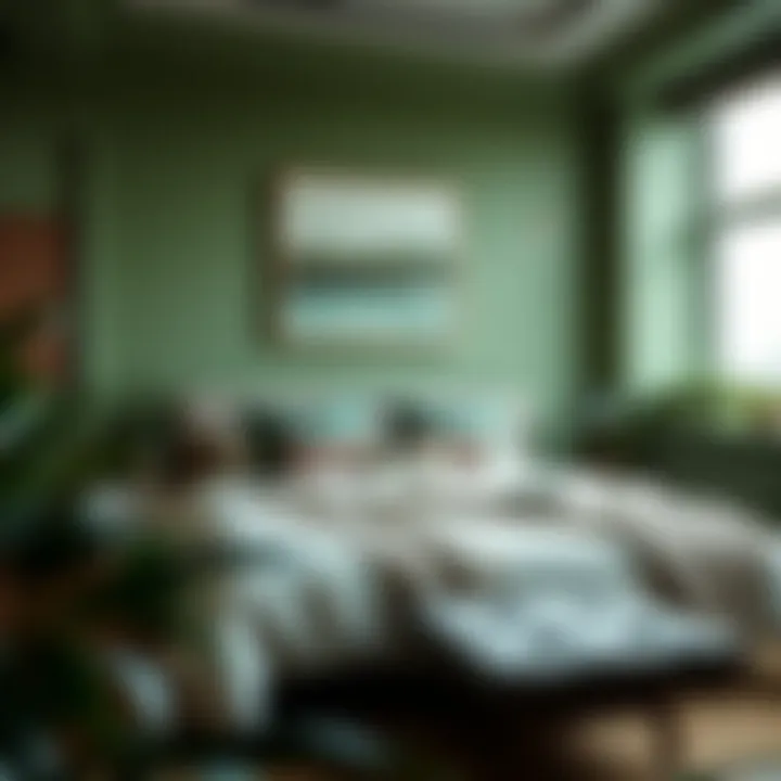 Stylish bedroom with layered textures and green accents