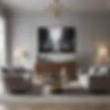Sophisticated living room painted in a soft grey hue featuring modern furniture