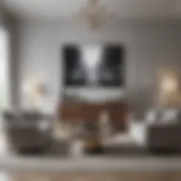 Sophisticated living room painted in a soft grey hue featuring modern furniture