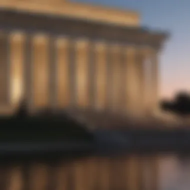 The grandeur of the Lincoln Memorial at dusk, reflecting on the water