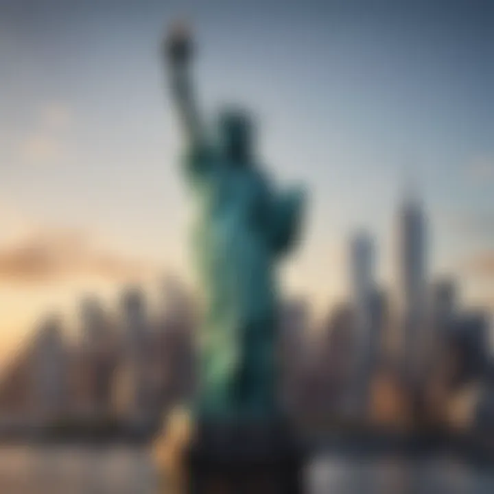 The iconic silhouette of the Statue of Liberty against the skyline