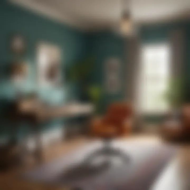 An inviting home office with a professional yet lively color scheme that enhances productivity.